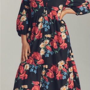 Anthropologie Black Floral Maxi Dress